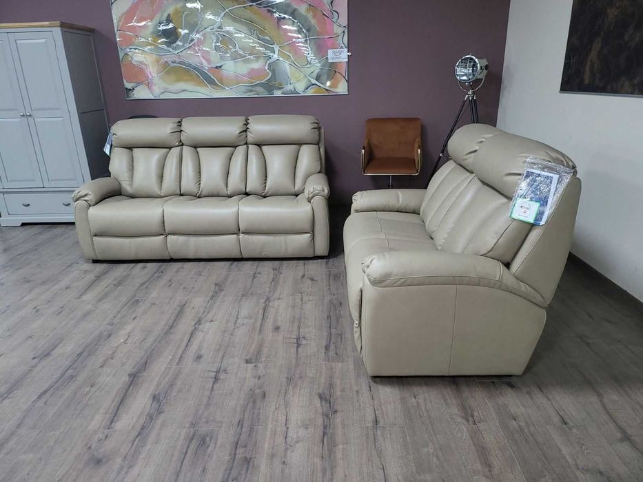 Американски бежов кожен комплект тройка и двойка La-z-boy - "Tulsa"