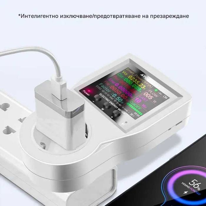 16A WiFi двутарифен смарт контакт, електромер за измерване на енергия