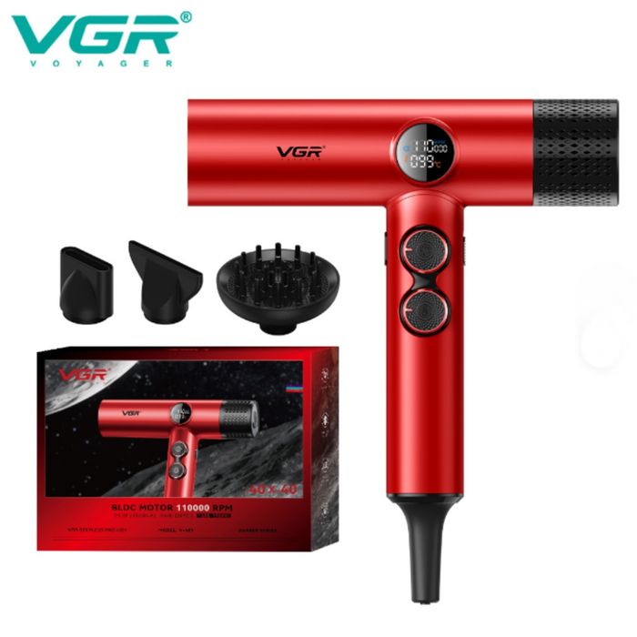 Професионален сешоар VGR с BLDC мотор 110 000 RPM – червен