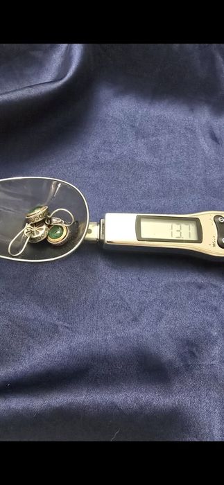 Set bijuterii din argint 925 cu calcedonie verde – cercei + pandantiv