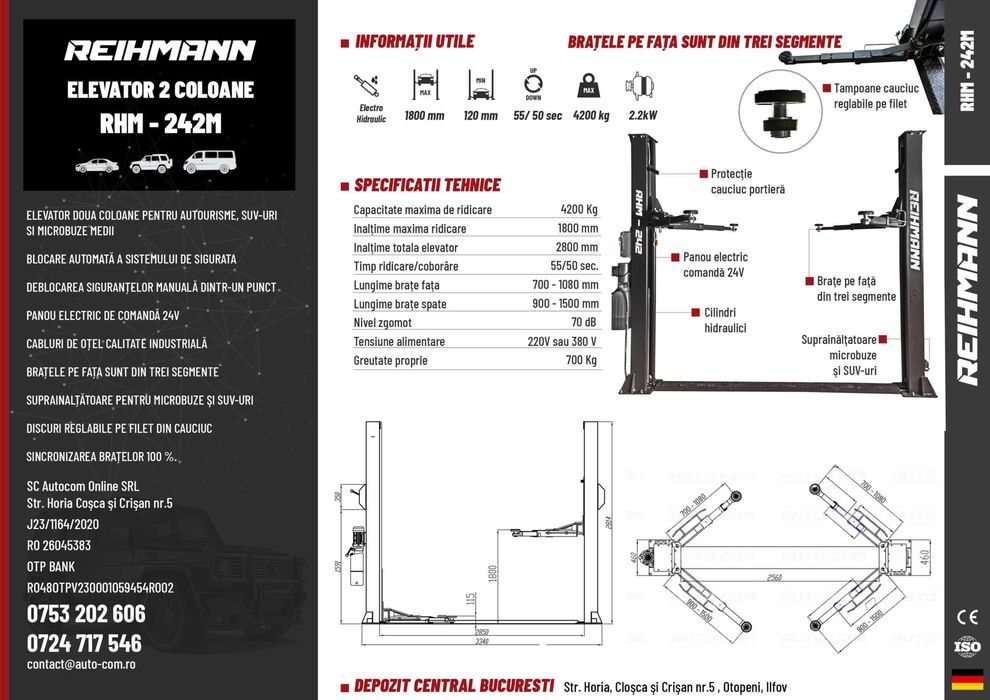 Elevator 2 coloane REIHMANN RHM 242M1 deblocare dintr-un punct