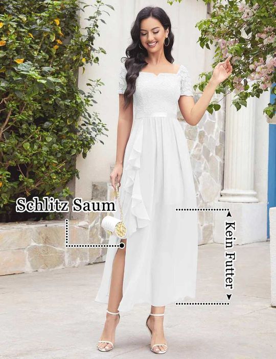 Rochie elegantă de cocktail Wedtrend, albă, cu despicătură