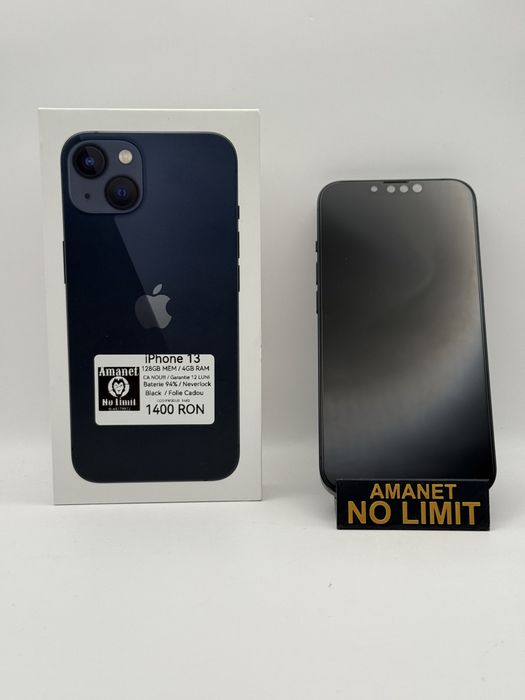 iPhone 13 Black 128GB Baterie 94% Garantie 12 Luni , AMANET NO LIMIT.