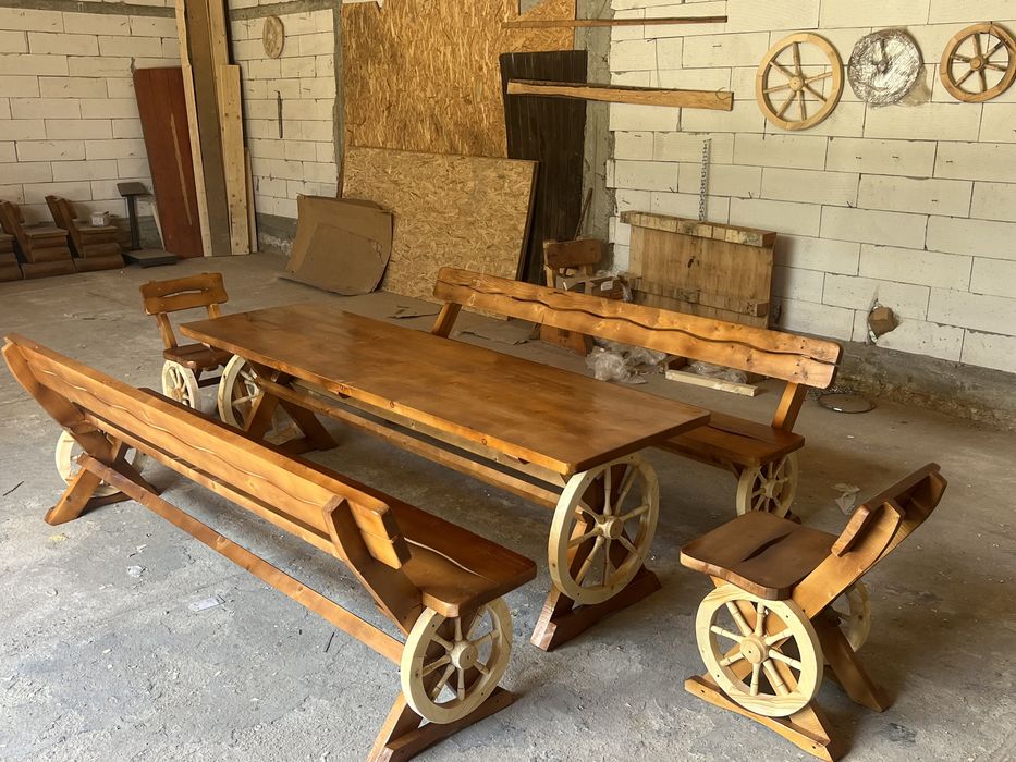 Leagan din lemn rustic cu 2 pui / balansoar lemn