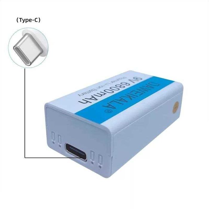 Презареждаема li-ion батерия 9V, 6800mAh, USB Type C