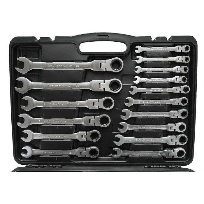 Trusă de scule profesională set 22 chei combinate cu clichet articulat CrV 6–32 mm