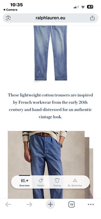 POLO Ralph Lauren : Straight Fit Distressed Twill Trouser - НОВИ