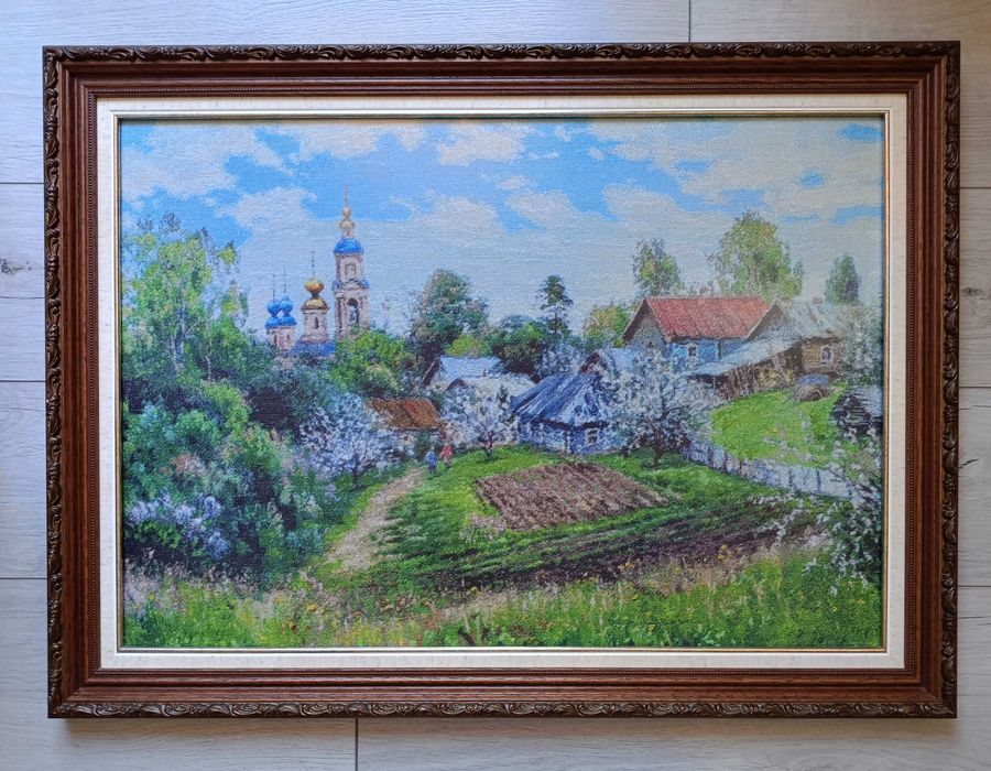 Гоблен ,, Пролет на село", ръчно ушит, единствен екземпляр в света