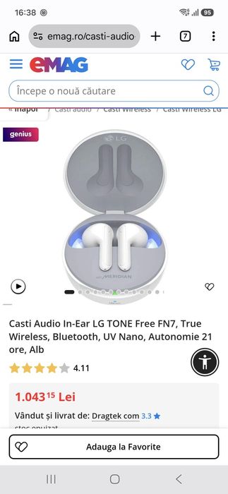 Casti Audio In-Ear LG TONE Free FN7