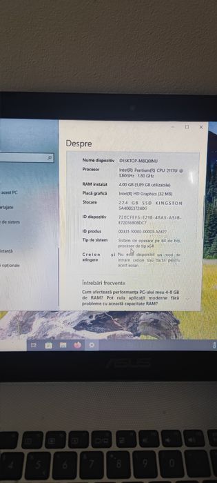 Leptop  ASUS ,,4 ram ,256 gb ,15.6 "