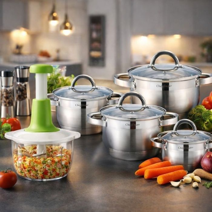 Комплект 4 тенджери от неръждаема стомана с индукционно дъно Cheffinge
