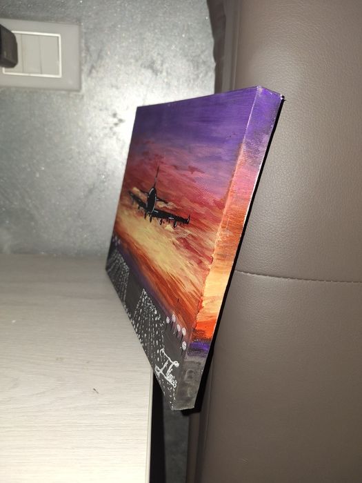 Tablou cu un peisaj deosebit , pictat manual , în picturi acrilice