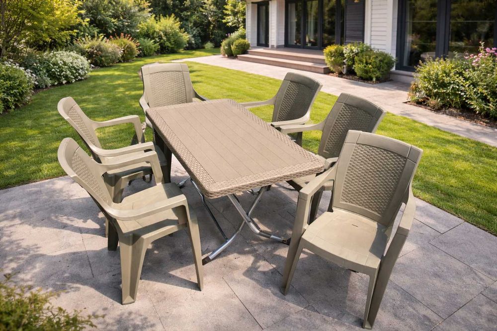 Комплект маса + 6 стола или 4 стола ратан 3 цвята и размери маси мод.6