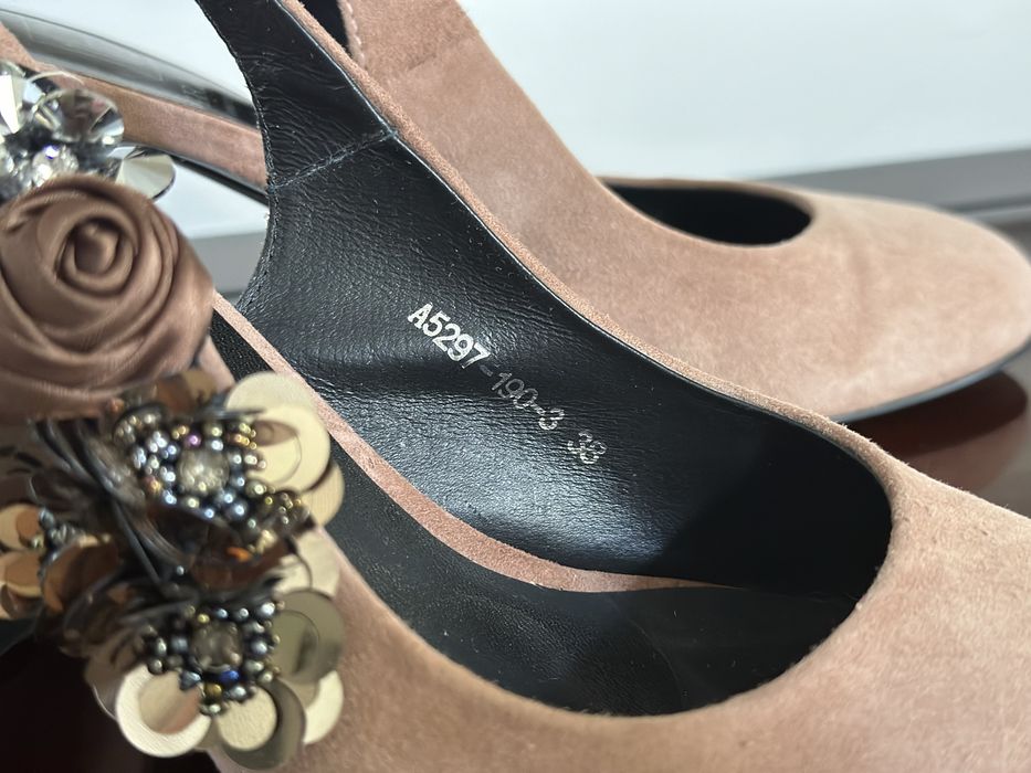 Pantofi eleganti din piele intoarsă cu toc - GRACIANA marimea 38