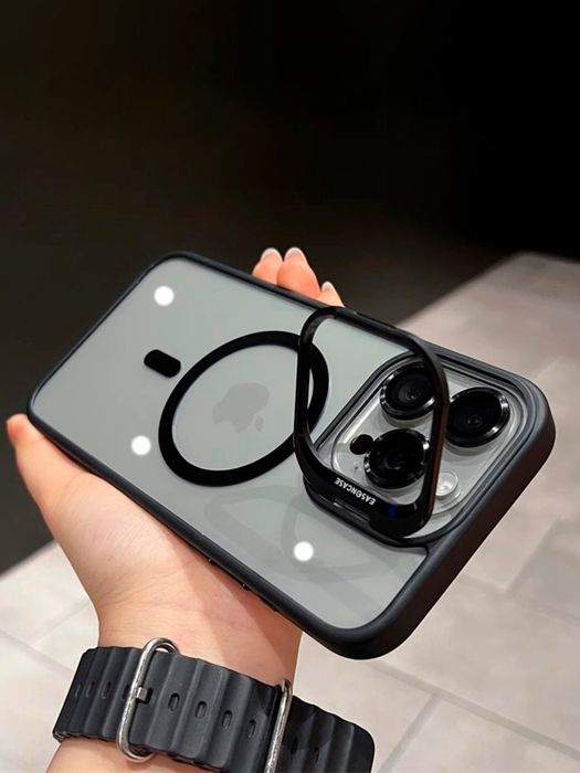 Черный Прозрачный НЕЖЕЛТЕЮЩИЙ Чехол на Iphone 16 PRO MAX с Подставкой