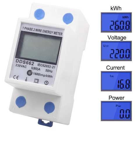 Contor electric LCD kW, P ,U ,I, 50A