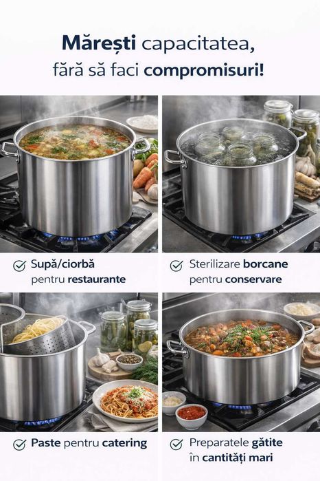 Oala inox profesionala 170L 60x60 cm pentru horeca catering