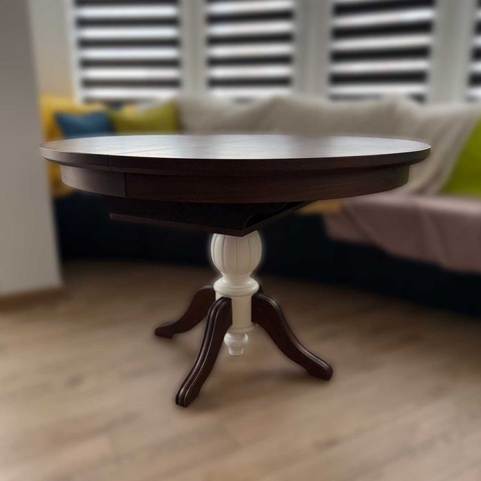 Разтегателна кръгла кухненска маса (MDF и масив), 6/8 души