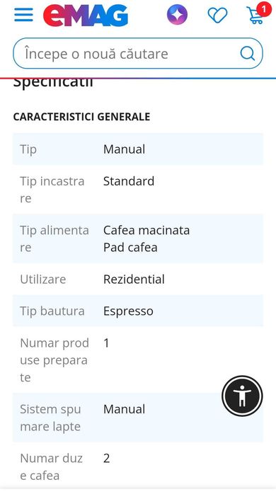Espressor manual Saeco Poemia HD8325/09, 950W, 15 bar, 1l, Negru/Inox