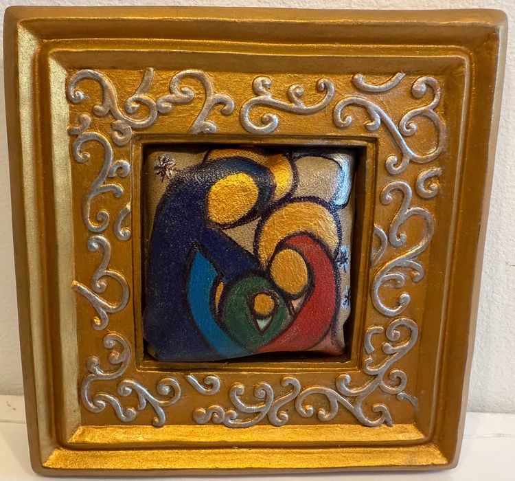 Icoana moderna unica-pictura pe piele naturala, rama exceptie, Craciun