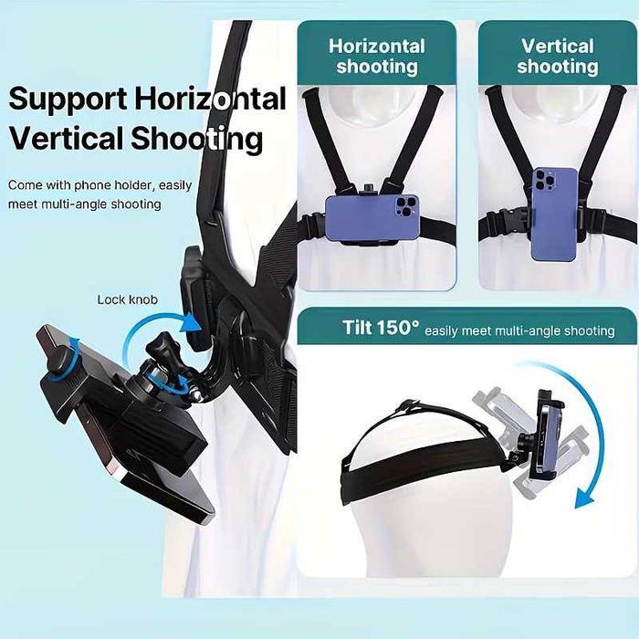 3in1 Комплект за GoPro, DJI, Insta и телефони - За глава, гърди, каска