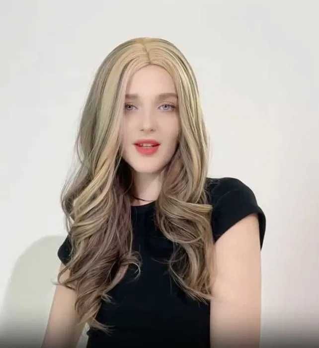 Омбре перука на кичури в съчетавание на русо и кафяво