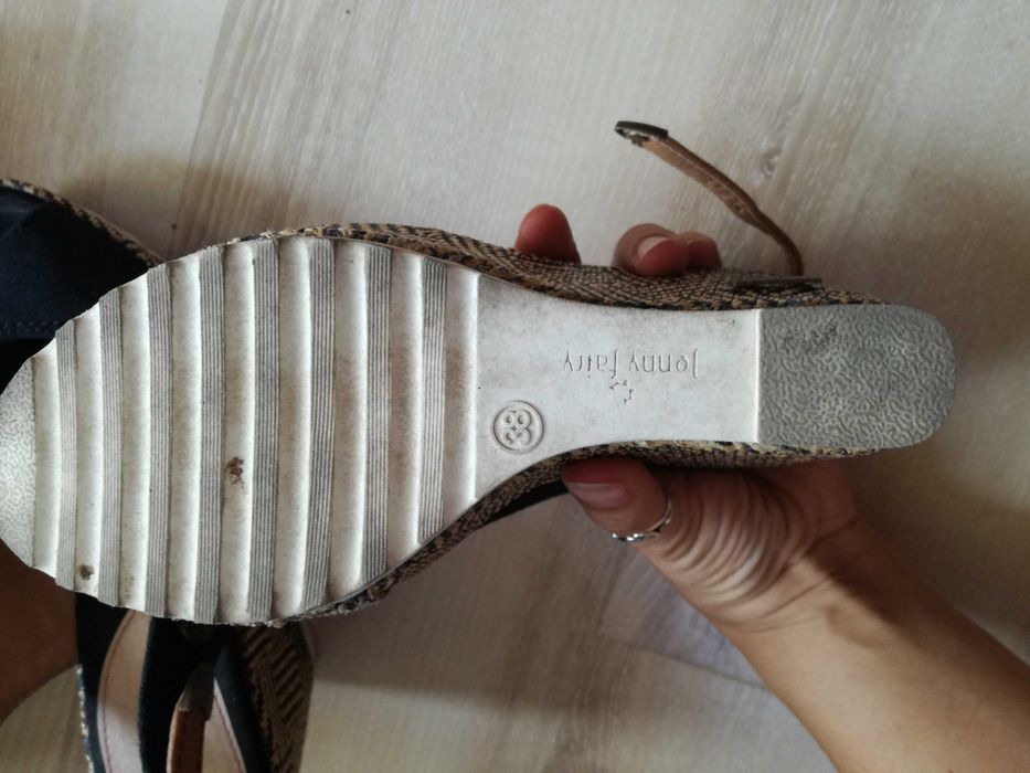 Летни сандали на висока подметка Jenny fairy + чанта в същия десен