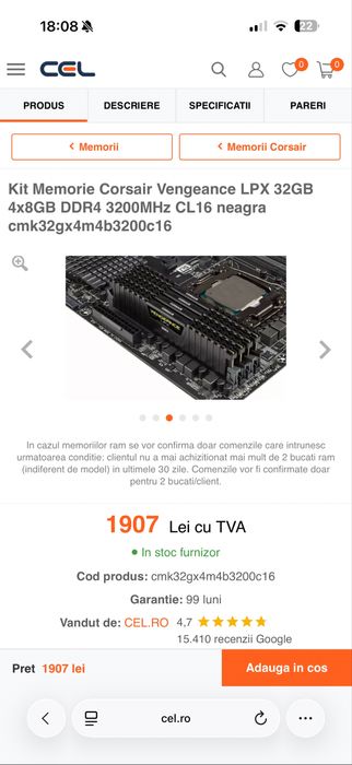 KIT RAM Corsair DDR4 3000MHz 32GB 4x8 cl16