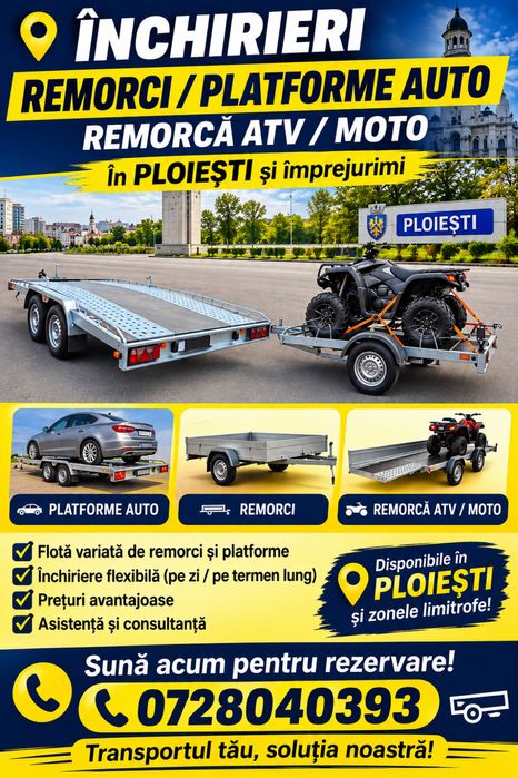 De inchiriat Platformă auto 2700kg / remorca / remorca moto / ATV