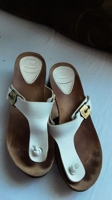 Saboți Scholl de piele naturala albi mărimea 38