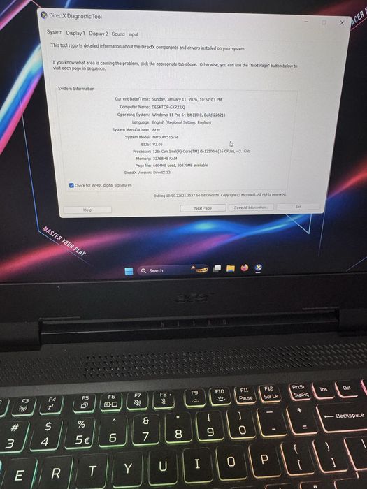 RTX 4060 de 8 GB cu Power 140w i5-12500H Acer Nitro NOU RAM  32GB DDR5