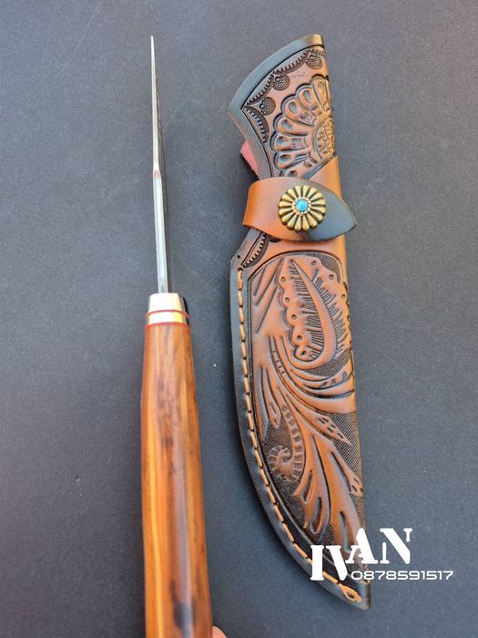 Ловен нож-Дамаска стомана VG10 с 67 слоя ламинат и кожена кания