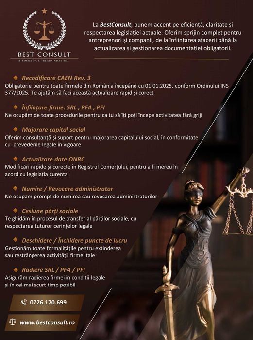 Infiintari firme / Recodificare CAEN REv.3 / SRL, PFA / ONRC