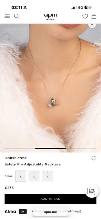 Colier apm MONACO ajustabil cu pandantiv tip „Safety Pin”