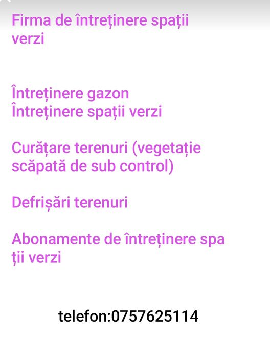 Firma de curățenie,firma de construcții,firma de spații verzi