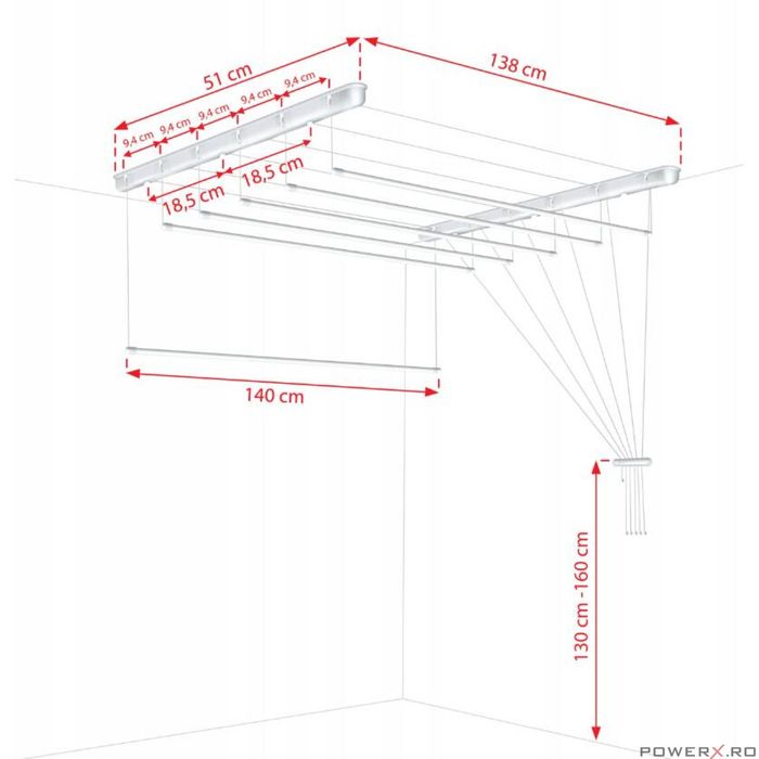 Uscator rufe de tavan 6x140 cm Sepio