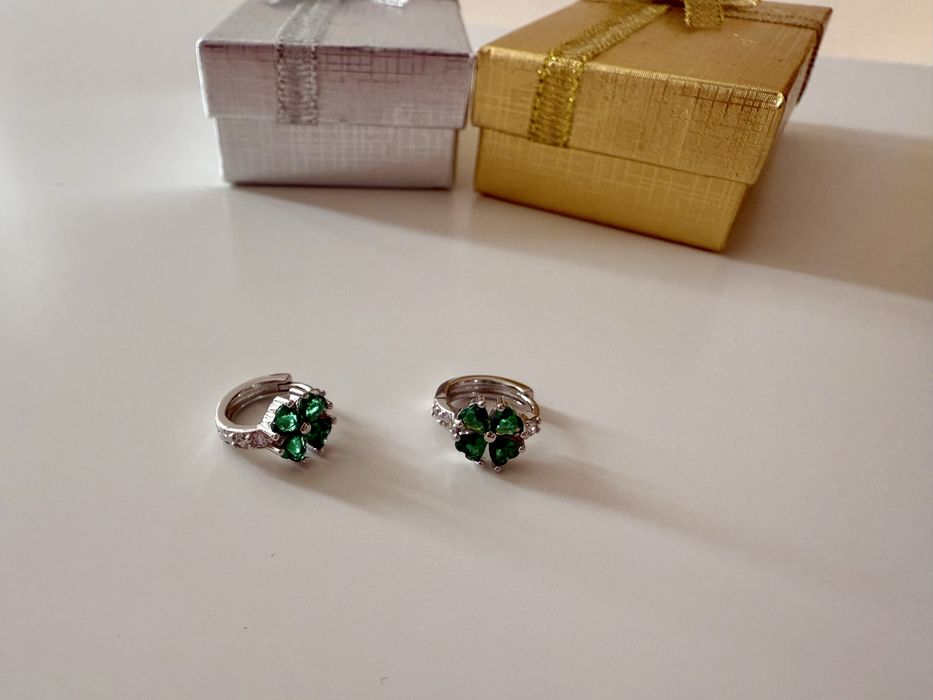 Сребро S925 - Сребърни обеци зелени Цирконий