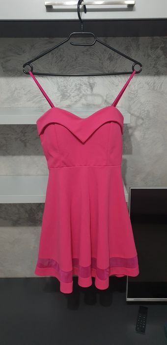 Rochie eleganta cu bretele subtiri si cupe, Roz, 34/XS