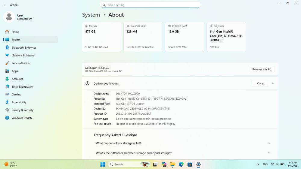HP EliteBook 850 G8 i7-1185g7 | RAM 16 | NVME 512