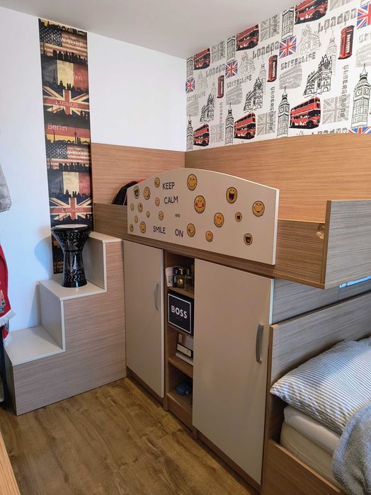 Mobila dormitor adolescenti  Lem's cu 2 paturi de o persoană