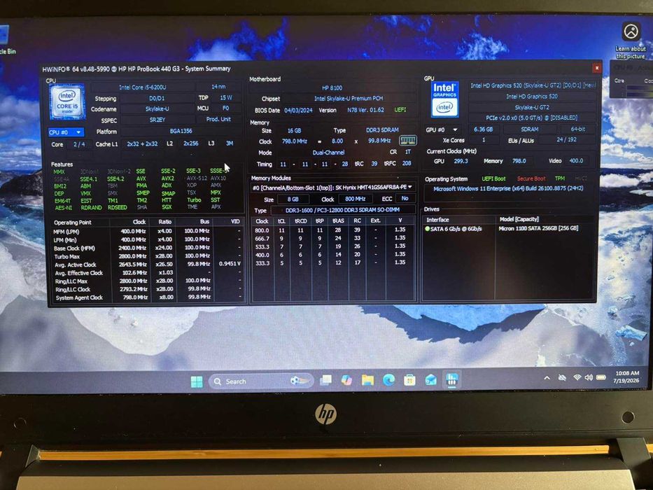Лаптоп HP ProBook 440 G3 (i5-6200U/16GB DDR3 RAM/250GB SSD)