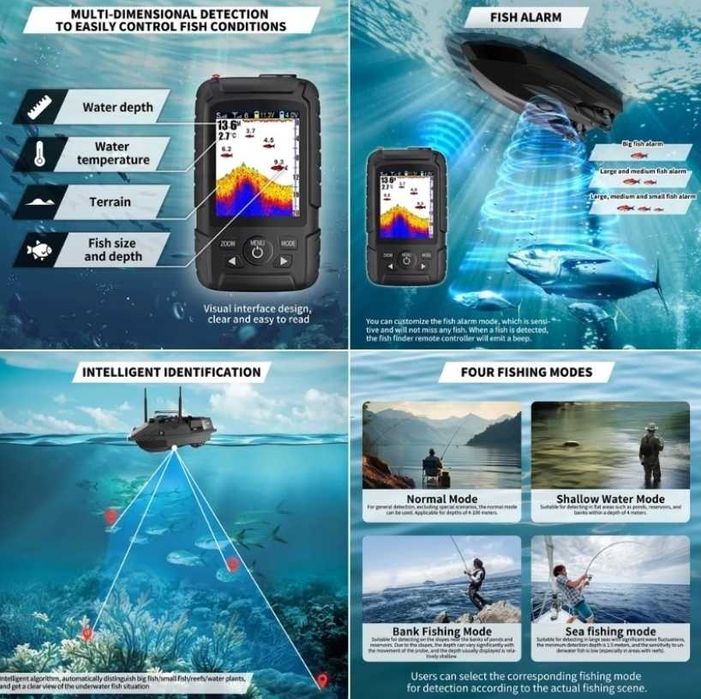 Лодка за захранка V803 PRO + Сонар  Lucky 500m 12000mAh 500m 15km/h