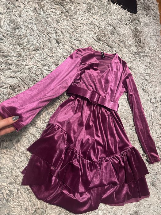 Rochie catifea mov – ca nouă, mărime S–M