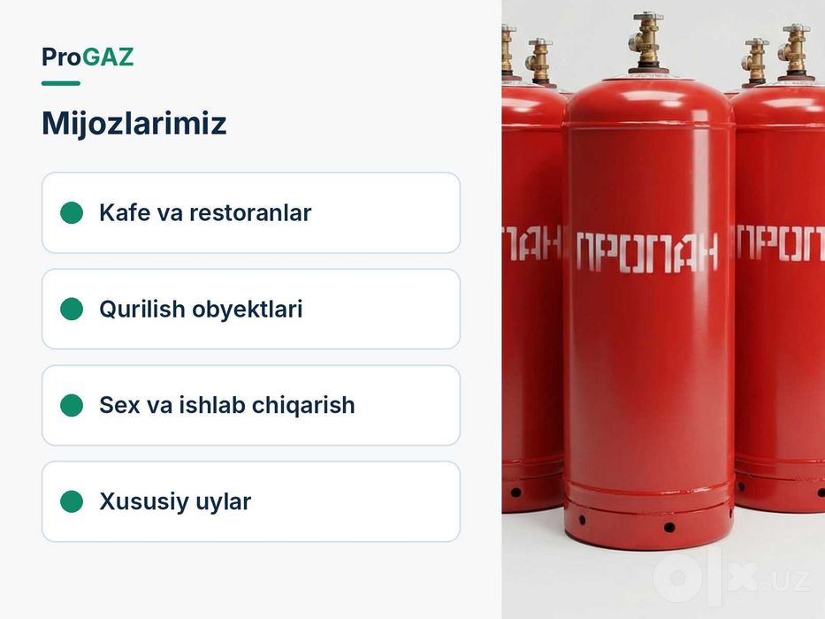 Tashkilotlar uchun propan gaz — 50 l ballon, perechisleniye orqali