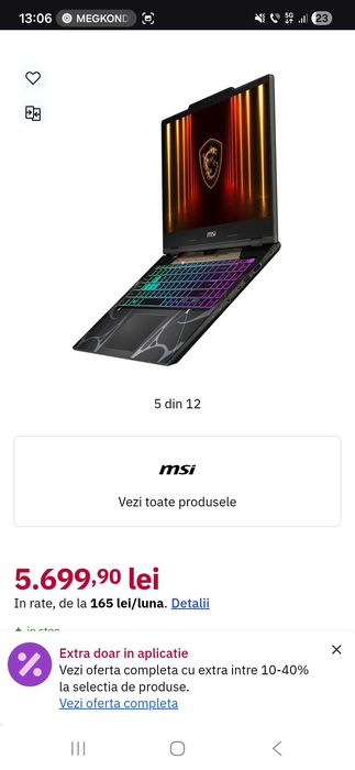 Laptop Gaming MSI Cyborg 15 B2RWFKG-438XRO, Intel Core 7 240H, 15.6" FHD, 32GB, SSD 1TB NVIDIA GeForce RTX 5060 8GB
