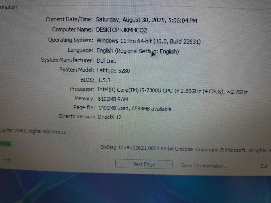 Dell Latitude 5280 , 12,5 " Hd , i5 7300 , 8 gb ddr 4 , 128 gb ssd M2