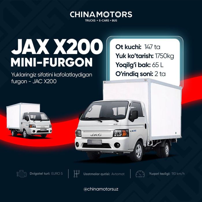 JAC X200 Furgon, Kiya bongo, Changan,Hyunday, shineraylardan kuchli