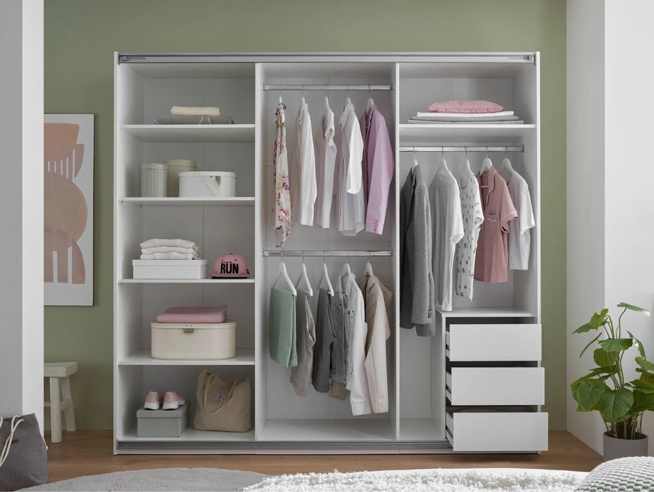 Dulap cu uși glisante și oglindă, alb, 215×204 cm