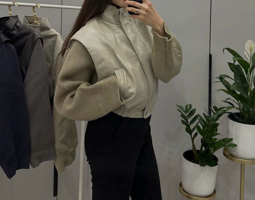 Кожаные куртки серый, бежевый