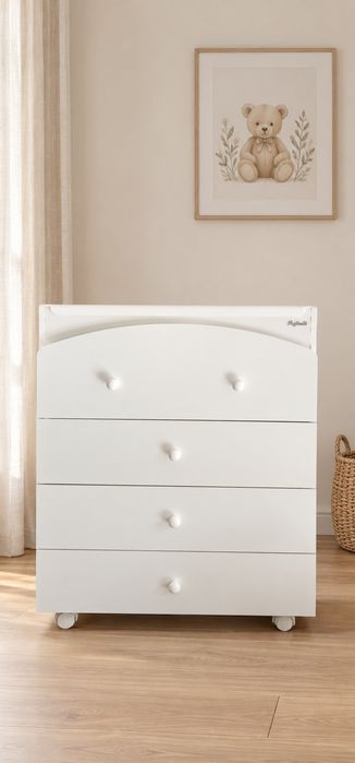 Comodă bebe albă cu cădiță Baby Italia Raffaello Design, roți, ex-showroom